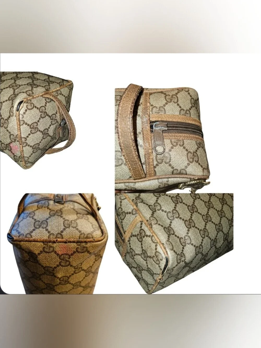 GUCCI GG SUPREME  WOLF Beige Canvas Toiletry travel Bag Wristlet  AUTHENTIC
